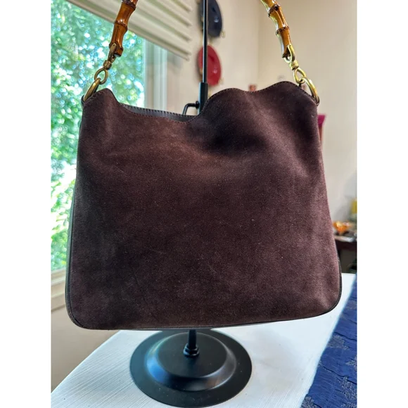 Gucci Brown Suede Bamboo Handle Bag w/ Shoulder Strap - Picture 3 of 16